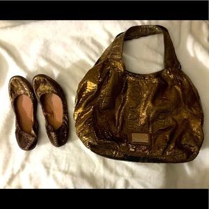 Lucky brand Nine West purse shoes set size 9M 9 copper brown snakeskin